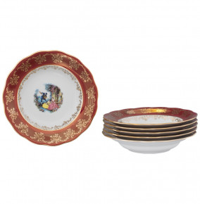 Набор тарелок 24 см 6 шт глубокие  Royal Czech Porcelain "Аляска /Барокко красное" / 204646