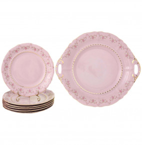 Набор для торта 7 предметов (27 см х 1 шт, 17 см х 6 шт)  Leander "Соната /Розовый цветок" розовая / 159174