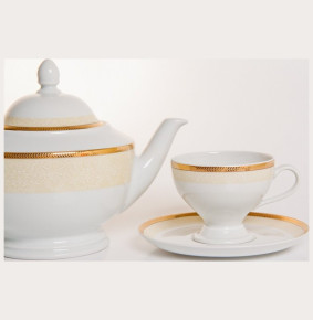 Чайный сервиз на 6 персон 15 предметов  Thun "Кристина /Бежевая с золотом" / 040359