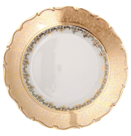Блюдо 30 см круглое  Bohemia Porcelan Moritz Zdekauer 1810 s.r.o. &quot;Магнолия /Бежевая с золотыми листиками&quot; / 021443