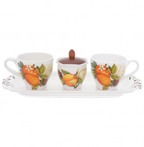 Чайный набор на 2 персоны 5 предметов  Artigianato Ceramico by Caroline "Artigianato ceramico /Апельсин и роза" / 228363
