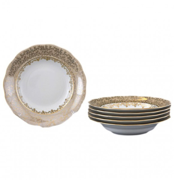 Тарелка 25 см 1 шт  Royal Czech Porcelain &quot;Аляска /Бежевая /Золотые листики&quot; / 203844