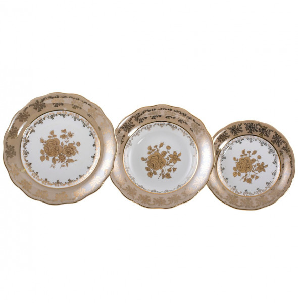 Набор тарелок 18 предметов (19, 23, 25 см)  Royal Czech Porcelain &quot;Аляска /Золотая роза /Бежевая&quot; / 203918