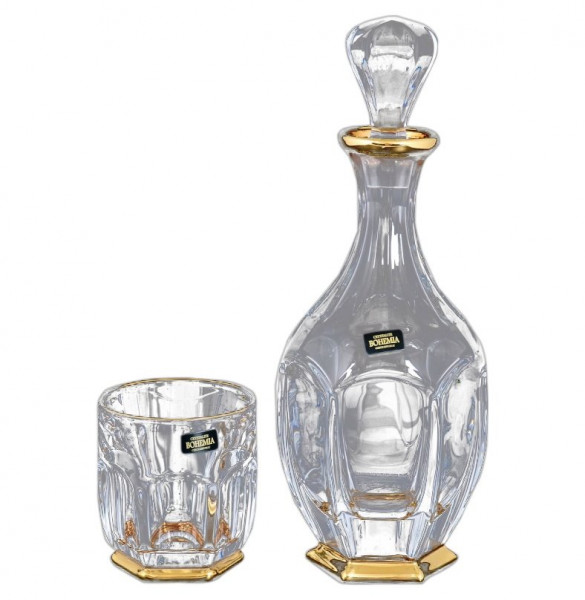 Набор для виски 7 предметов (графин + 6 стаканов)  Crystalite Bohemia &quot;Сафари /с золотом&quot; R-G / 113535