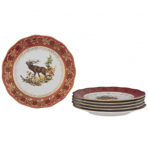 Набор тарелок 25 см 6 шт  Royal Czech Porcelain &quot;Фредерика /Охота красная&quot; / 088756