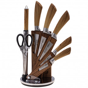 Набор кухонных ножей 6 предметов /ножницы, мусат /пластиковая подставка /коричневые ручки "Agness" / 195925
