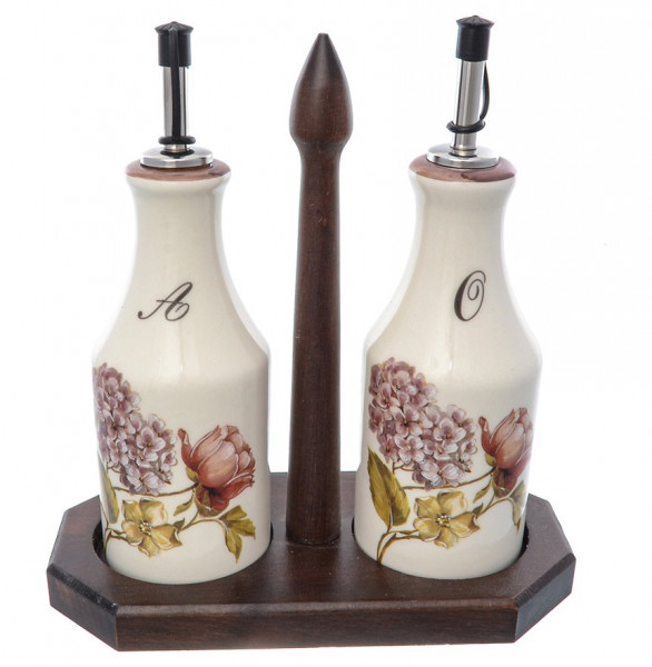 Набор бутылок для масла и уксуса 275 мл на деревянной подставке  Ceramica Cuore &quot;Сады Флоренции&quot;  / 226233