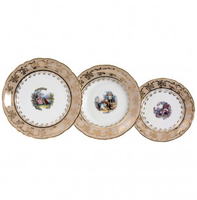 Набор тарелок 18 предметов (19, 23, 25 см)  Royal Czech Porcelain "Фредерика /Барокко бежевое" / 203600