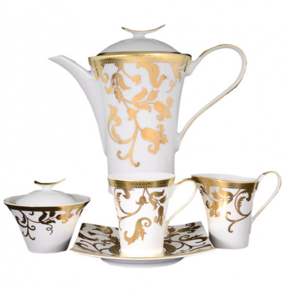 Чайный сервиз на 6 персон 15 предметов  Falkenporzellan &quot;Тоска /Белая /Золотые цветы&quot; / 060306