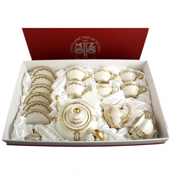 Чайный сервиз на 6 персон 15 предметов  Bohemia Porcelan Moritz Zdekauer 1810 s.r.o. &quot;Анжелика /Золотые вензеля /СК&quot; подарочная упаковка / 098874