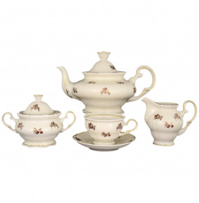 Чайный сервиз на 6 персон 15 предметов  Bohemia Porcelan Moritz Zdekauer 1810 s.r.o. "Анжелика /Золотисто-красные розочки /СК" / 067725