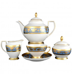 Чайный сервиз на 6 персон 15 предметов  Falkenporzellan "Констанц /Императорское золото /на голубом" / 033219