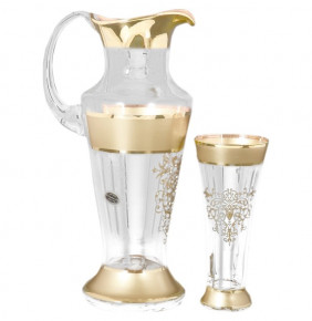 Набор для воды 7 предметов (кувшин + 6 стаканов)  Bohemia "Иксовка /Матовая полоса /золотая роспись" B-G / 125710