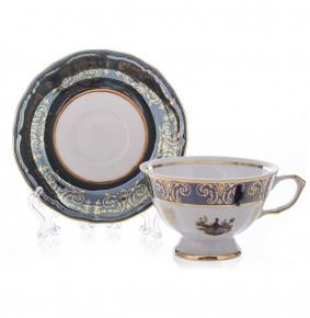 Набор чайных пар 200 мл 6 шт  Bavarian Porcelain "Мария-Тереза /Охота зелёная" / 024280