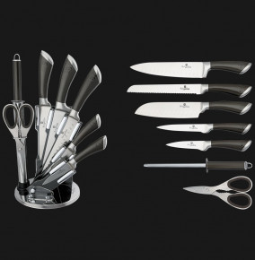 Набор ножей для кухни 8 предметов на подставке  Berlinger Haus "Carbon Metallic Line" / 135637