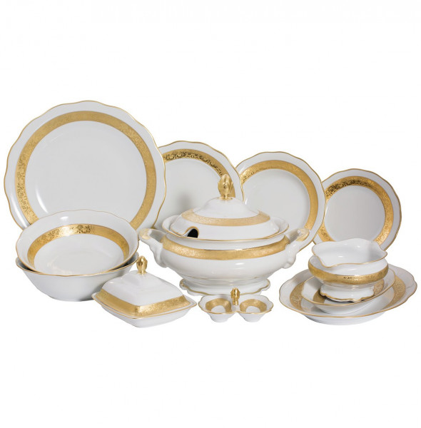 Столовый сервиз на 6 персон 27 предметов  Royal Czech Porcelain &quot;Аляска /Золотая матовая лента&quot; / 204720