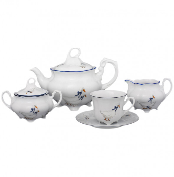 Чайный сервиз на 6 персон 15 предметов  Royal Czech Porcelain &quot;Болеро /Гуси&quot; / 203614