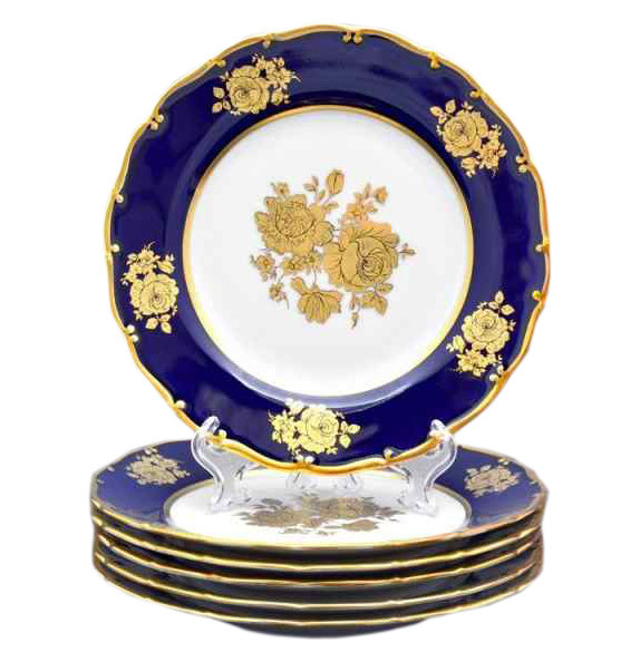 Набор тарелок 21 см 6 шт  Bohemia Porcelan Moritz Zdekauer 1810 s.r.o. &quot;Анжелика /Кобальт /Золотая роза&quot; / 010795