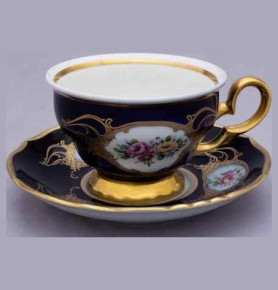 Набор чайных пар 220 мл 6 шт  Bohemia Porcelan Moritz Zdekauer 1810 s.r.o. "Анжелика /Цветы /Кобальт" / 033812