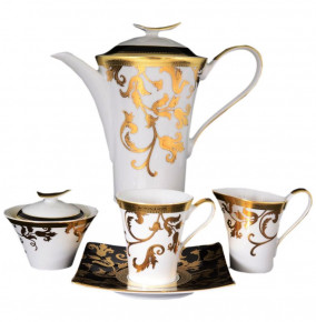 Чайный сервиз на 6 персон 15 предметов  Falkenporzellan "Тоска /Чёрная /Золотые цветы" / 060292