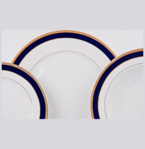 Набор тарелок 18 предметов (19, 23, 25 см)  Thun "Сильвия /Синяя полоса с золотом" / 039300