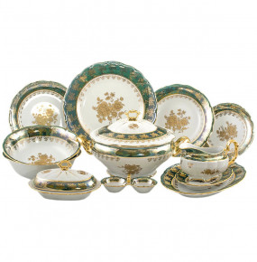 Столовый сервиз на 6 персон 27 предметов  Royal Czech Porcelain "Мария-Тереза /Золотая роза /Зеленая" / 203542