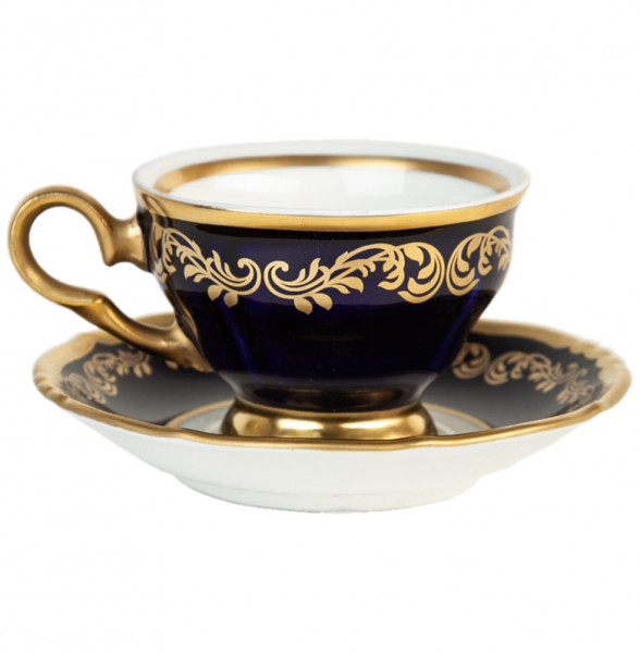 Кофейная пара 120 мл 1 шт  Bohemia Porcelan Moritz Zdekauer 1810 s.r.o. &quot;Анжелика /Золотые вензеля /Кобальт&quot; / 159507