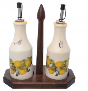 Набор бутылок для масла и уксуса 275 мл на деревянной подставке  Ceramica Cuore "Лимоны" / 226231