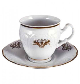 Набор чайных пар 220 мл 6 шт высокие  Bohemia Porcelan Moritz Zdekauer 1810 s.r.o. "Лиана /Золотой вензель" / 046574