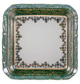 Салатник 16 см квадратный  Royal Czech Porcelain "Офелия /Зелёная /Золотые листики" / 203817