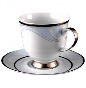 Набор чайных пар 200 мл 6 шт  Bavarian Porcelain "Верона /Голубая волна /платина" / 001714