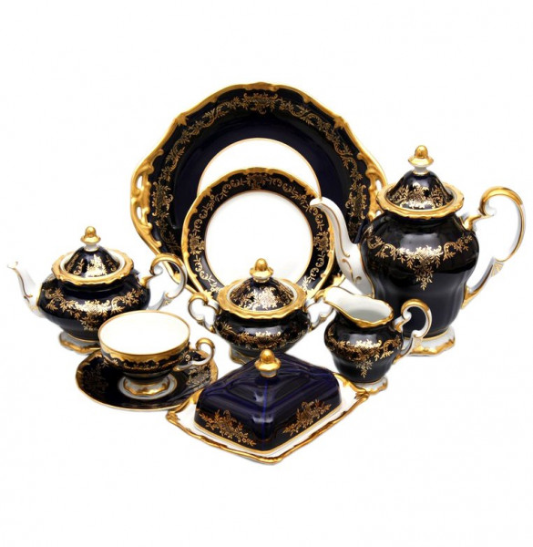 Чайный сервиз на 6 персон 31 предмет  Weimar Porzellan &quot;Ювел /Синий с золотым узором&quot; / 002217
