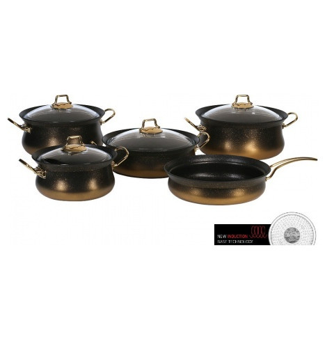 Набор посуды 9 предметов с антипригарным покрытием индукция чёрно-золотой  O.M.S. Collection &quot;GRANITE SETS&quot; / 284154