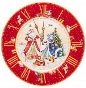 Тарелка 26 см красная  LEFARD "С Новым годом! /Часы /Дед Мороз и Снегурочка" / 254417