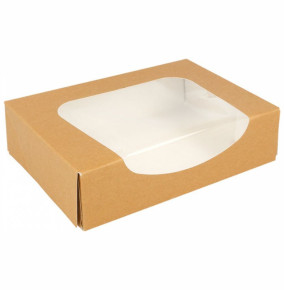 Коробка для суши макарон 17,5 х 12 х 4,5 см с окном натуральный 50 шт  / 317704