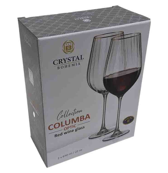 Бокалы для красного вина 650 мл 2 шт  Crystalite Bohemia &quot;Columba /Колумба /Оптика /Отводка золото&quot; / 336710
