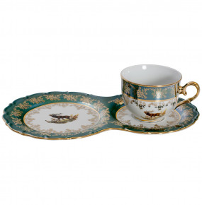 Чайная пара 1 шт (для завтрака)  Royal Czech Porcelain "Офелия /Охота зеленая" / 204846