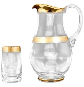 Набор для воды 7 предметов (кувшин 1,25 л + 6 стаканов)  Bohemia "Идеал /Матовая полоса /золото" MH / 107856