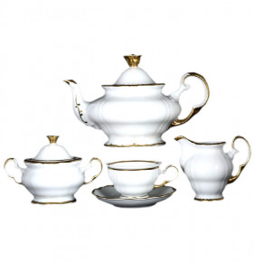 Чайный сервиз на 6 персон 15 предметов  Bohemia Porcelan Moritz Zdekauer 1810 s.r.o. "Анжелика /Золотая отводка" / 010819