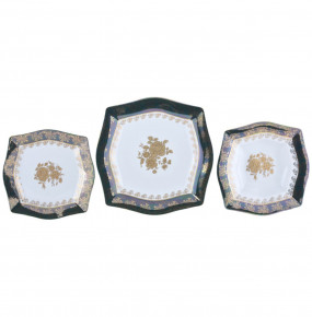 Набор тарелок 18 предметов (21,5, 22,5, 27,7 см)  Royal Czech Porcelain "Львов /Золотая роза /Зеленая" / 203885