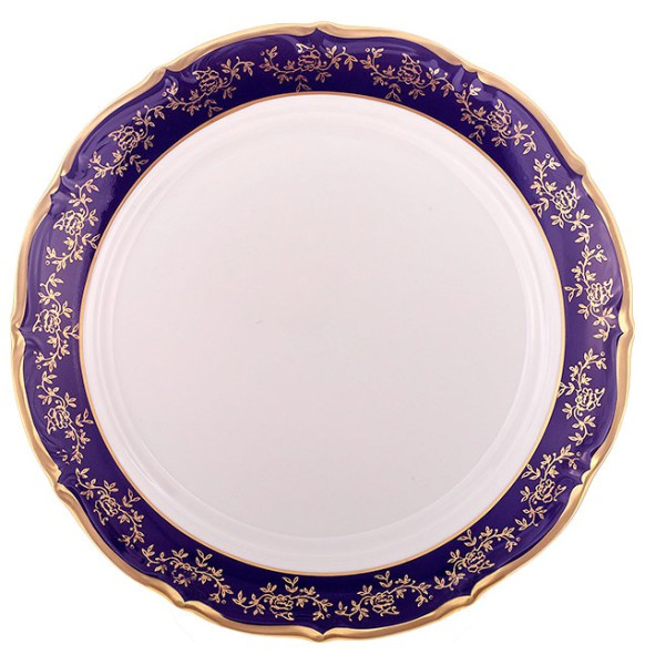 Блюдо 32 см круглое  Bavarian Porcelain &quot;Мария-Тереза /Кобальт /Золотые листики&quot; / 091925