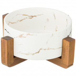 Салатник 20,8 х 20,8 х 8,5 см на деревянной подставке  LEFARD "Золотой мрамор /Белый" / 208541