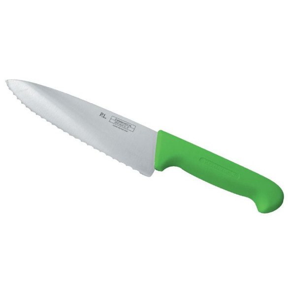 Нож поварской 20 см волнистое лезвие  P.L. Proff Cuisine &quot;PRO-Line&quot; зеленый / 316424