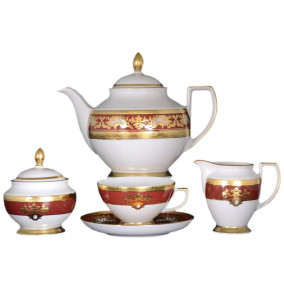 Чайный сервиз на 6 персон 15 предметов  Falkenporzellan "Констанц /Алена золото 3D" красный / 091824
