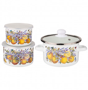 Набор посуды 3 предмета (кастрюля + 2 миски глубокие с пластик.крышками)  Agness "Лимоны" / 271615