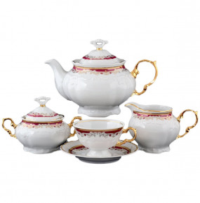 Чайный сервиз на 6 персон 15 предметов  Thun "Мария-Луиза /Лилии на красном" / 071363