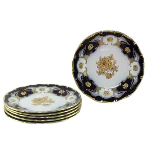 Набор тарелок 25 см 6 шт  Bohemia Porcelan Moritz Zdekauer 1810 s.r.o. &quot;Анжелика /Золотые розы /Кобальт&quot; / 027513