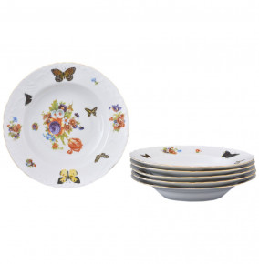 Набор тарелок 22,5 см 6 шт глубокие  Royal Czech Porcelain "Рококо /Бабочки 04" / 203571