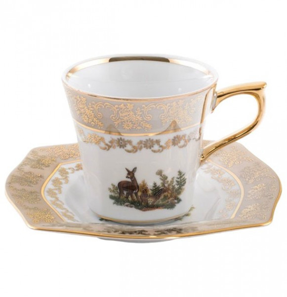 Набор чайных пар 230 мл 6 шт  Royal Czech Porcelain &quot;Львов /Охота бежевая&quot; / 203493