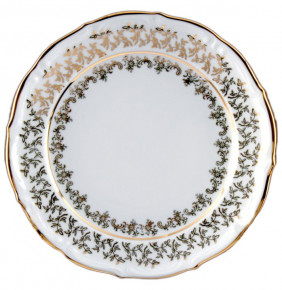 Тарелка 24 см 1 шт  Bavarian Porcelain "Мария-Тереза /Белая /Золотые листики" / 243907